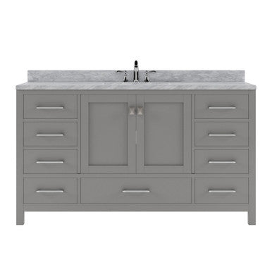 VHG GS-50060-WMSQ-GR-NM Caroline Avenue 60" Single Bath Vanity in Gray with White Marble Top and Square Sink VHG