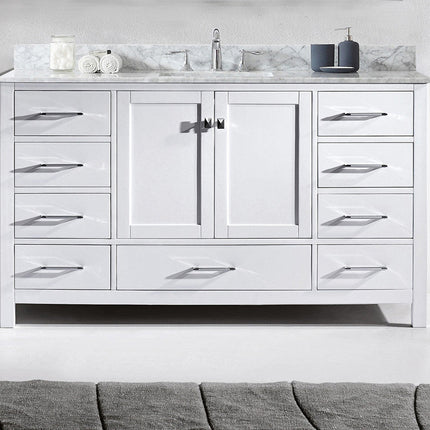 VHG GS-50060-WMSQ-WH-NM Caroline Avenue 60" Single Bath Vanity in White with White Marble Top and Square Sink