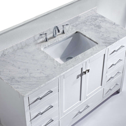 VHG GS-50060-WMSQ-WH-NM Caroline Avenue 60" Single Bath Vanity in White with White Marble Top and Square Sink