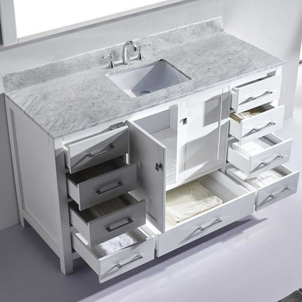 VHG GS-50060-WMSQ-WH-NM Caroline Avenue 60" Single Bath Vanity in White with White Marble Top and Square Sink