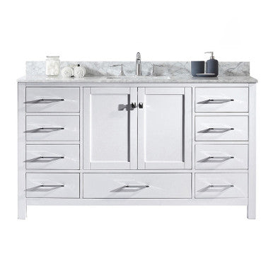 VHG GS-50060-WMSQ-WH-NM Caroline Avenue 60" Single Bath Vanity in White with White Marble Top and Square Sink VHG