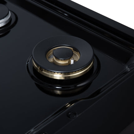 Valente 36" Gas Cooktop in Black, 6 Sealed burners, 71,000 BUT Output, 1 Antique Brass Dual-Ring Burner, Continuous Cast Iron Grates FORNO