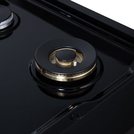 Valente 48" Gas Cooktop in Black, 8 Sealed burners, 94,000 BUT Output, 2 Antique Brass Dual-Ring Burners, Continuous Cast Iron Grates FORNO