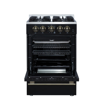Forno Breno 24 Inch Freestanding Gas Range in Black with Antique Brass, Compact Design FORNO