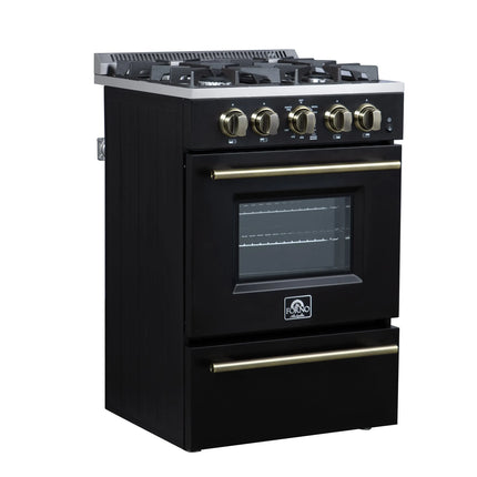 Forno Breno 24 Inch Freestanding Gas Range in Black with Antique Brass, Compact Design FORNO