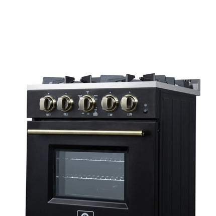 Forno Breno 24 Inch Freestanding Gas Range in Black with Antique Brass, Compact Design FORNO