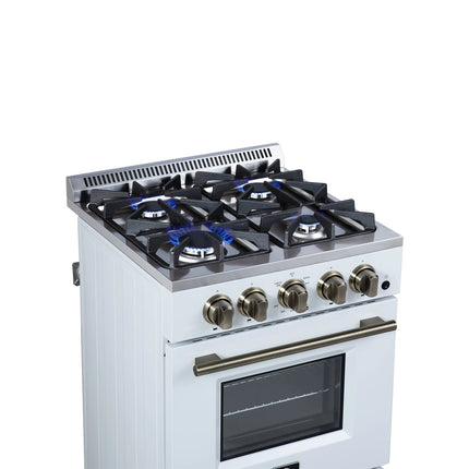 Forno Breno 24 Inch Freestanding Gas Range in White with Antique Brass, Compact Design FORNO