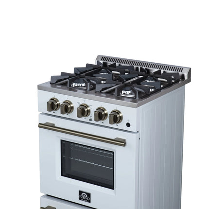 Forno Breno 24 Inch Freestanding Gas Range in White with Antique Brass, Compact Design FORNO