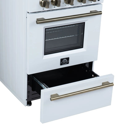 Forno Breno 24 Inch Freestanding Gas Range in White with Antique Brass, Compact Design FORNO