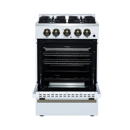 Forno Breno 24 Inch Freestanding Gas Range in White with Antique Brass, Compact Design FORNO