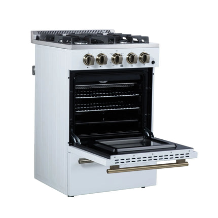Forno Breno 24 Inch Freestanding Gas Range in White with Antique Brass, Compact Design FORNO