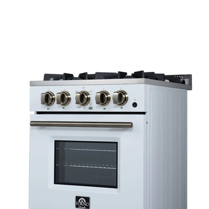 Forno Breno 24 Inch Freestanding Gas Range in White with Antique Brass, Compact Design FORNO