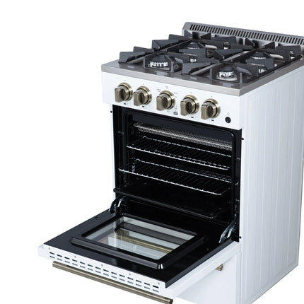 Forno Breno 24 Inch Freestanding Gas Range in White with Antique Brass, Compact Design FORNO