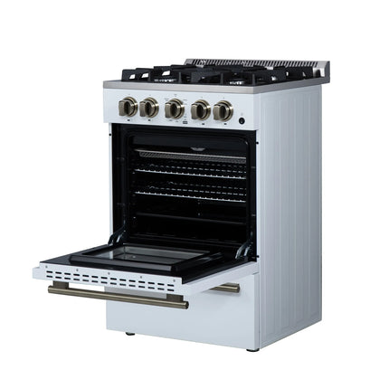 Forno Breno 24 Inch Freestanding Gas Range in White with Antique Brass, Compact Design FORNO