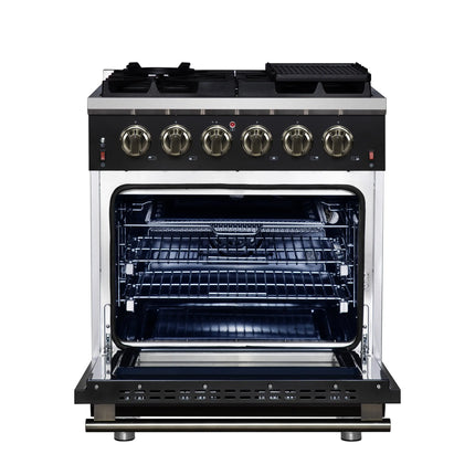 Forno Massimo 30-Inch Black Freestanding Gas Range, 5 Burners, True Convection Oven FORNO