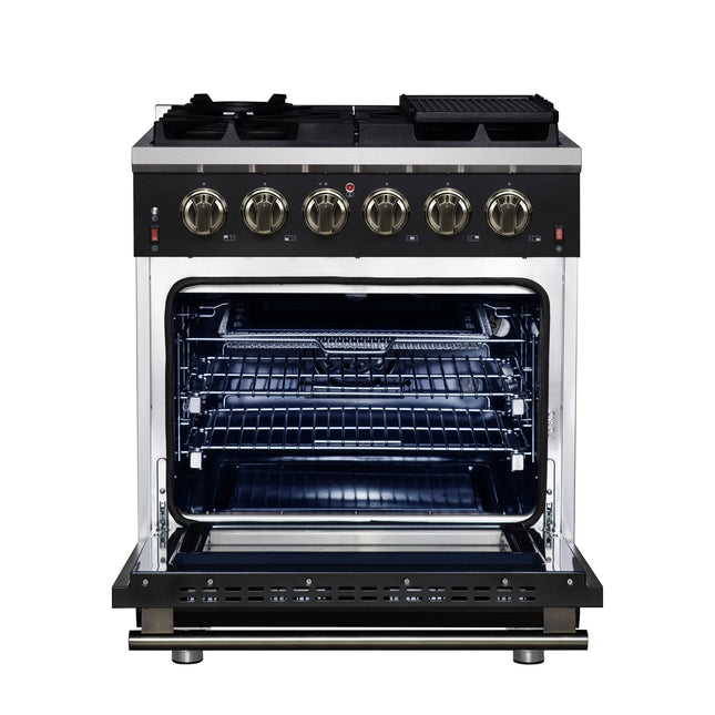 Forno Massimo 30-Inch Black Freestanding Gas Range, 5 Burners, True Convection Oven FORNO
