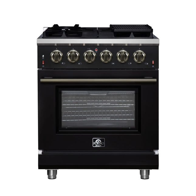 Forno Massimo 30-Inch Black Freestanding Gas Range, 5 Burners, True Convection Oven FORNO