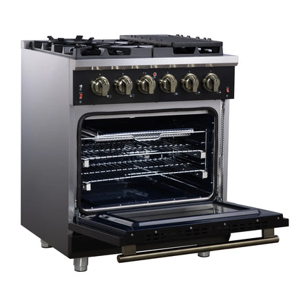 Forno Massimo 30-Inch Black Freestanding Gas Range, 5 Burners, True Convection Oven FORNO