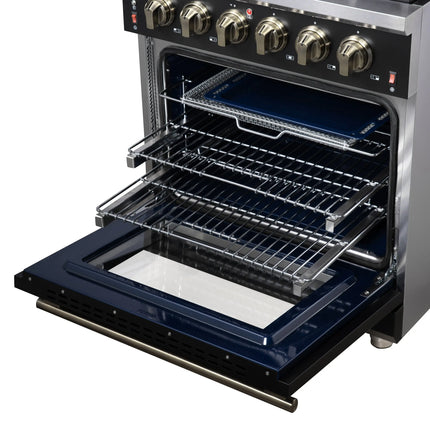 Forno Massimo 30-Inch Black Freestanding Gas Range, 5 Burners, True Convection Oven FORNO