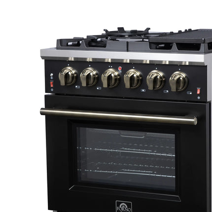 Forno Massimo 30-Inch Black Freestanding Gas Range, 5 Burners, True Convection Oven FORNO