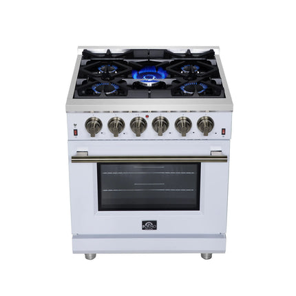 Forno Massimo 30-Inch White Freestanding Gas Range, 5 Burners, True Convection Oven FORNO