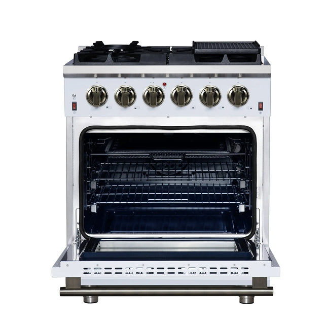 Forno Massimo 30-Inch White Freestanding Gas Range, 5 Burners, True Convection Oven FORNO