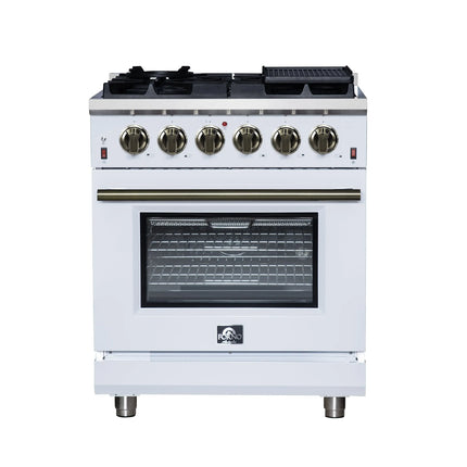 Forno Massimo 30-Inch White Freestanding Gas Range, 5 Burners, True Convection Oven FORNO
