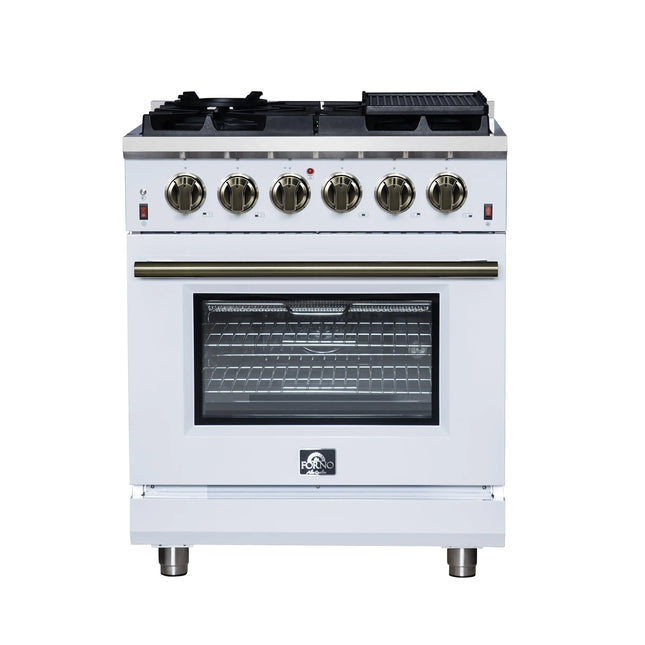 Forno Massimo 30-Inch White Freestanding Gas Range, 5 Burners, True Convection Oven FORNO