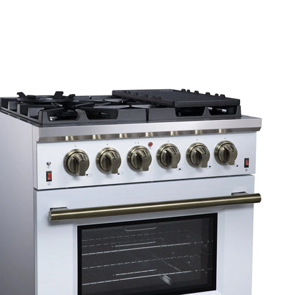 Forno Massimo 30-Inch White Freestanding Gas Range, 5 Burners, True Convection Oven FORNO