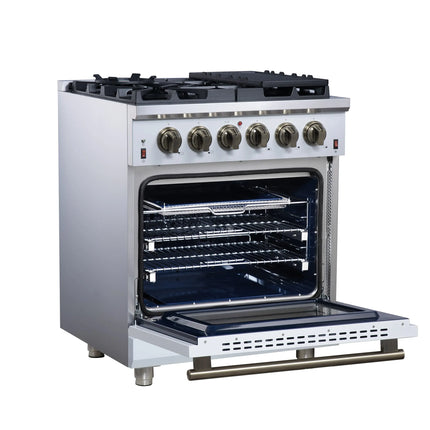 Forno Massimo 30-Inch White Freestanding Gas Range, 5 Burners, True Convection Oven FORNO