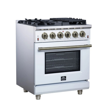 Forno Massimo 30-Inch White Freestanding Gas Range, 5 Burners, True Convection Oven FORNO