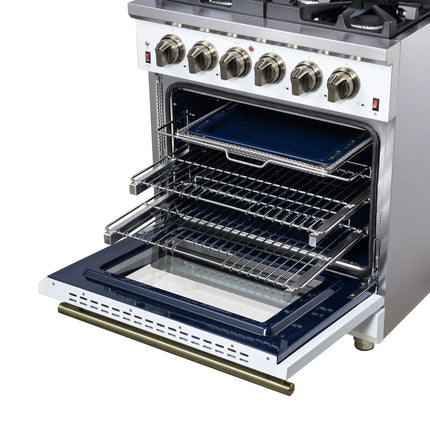 Forno Massimo 30-Inch White Freestanding Gas Range, 5 Burners, True Convection Oven FORNO