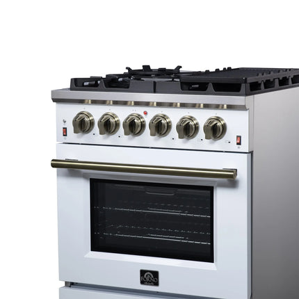 Forno Massimo 30-Inch White Freestanding Gas Range, 5 Burners, True Convection Oven FORNO