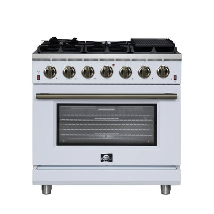 Forno Massimo 36-Inch White Freestanding Gas Range, 6 Sealed Burners, Convection Oven, Energy Efficient FORNO