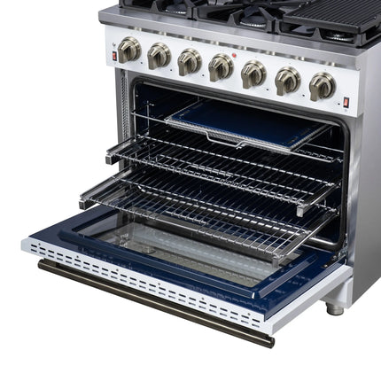 Forno Massimo 36-Inch White Freestanding Gas Range, 6 Sealed Burners, Convection Oven, Energy Efficient FORNO