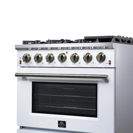 Forno Massimo 36-Inch White Freestanding Gas Range, 6 Sealed Burners, Convection Oven, Energy Efficient FORNO