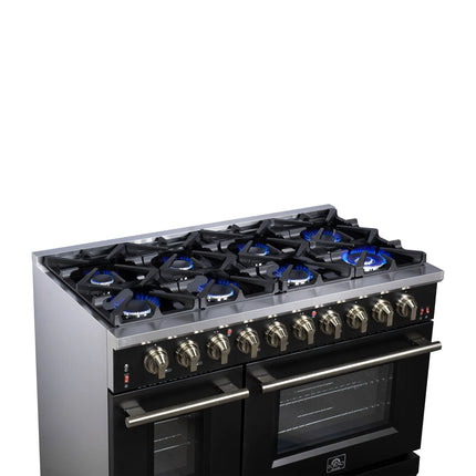 Forno Massimo 48-Inch Black Freestanding Gas Range, 8 Burners, True Convection Oven FORNO