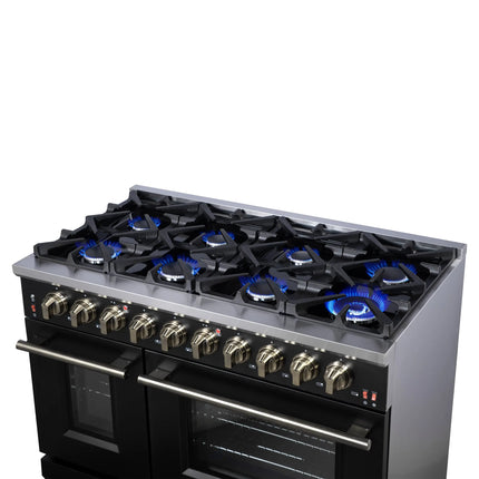 Forno Massimo 48-Inch Black Freestanding Gas Range, 8 Burners, True Convection Oven FORNO