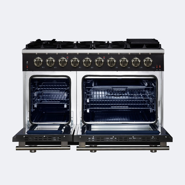 Forno Massimo 48-Inch Black Freestanding Gas Range, 8 Burners, True Convection Oven FORNO