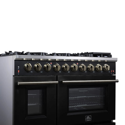 Forno Massimo 48-Inch Black Freestanding Gas Range, 8 Burners, True Convection Oven FORNO
