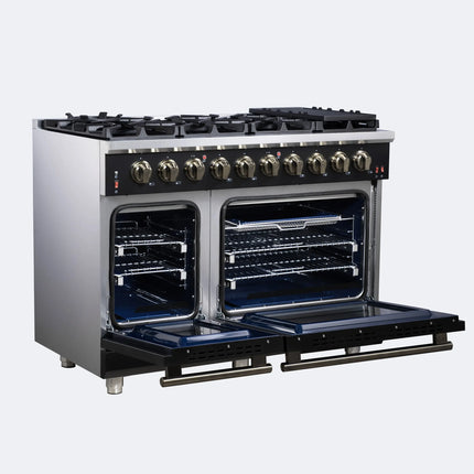 Forno Massimo 48-Inch Black Freestanding Gas Range, 8 Burners, True Convection Oven FORNO