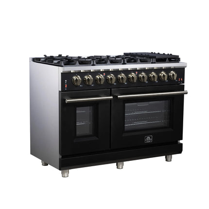 Forno Massimo 48-Inch Black Freestanding Gas Range, 8 Burners, True Convection Oven FORNO