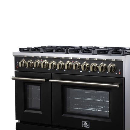 Forno Massimo 48-Inch Black Freestanding Gas Range, 8 Burners, True Convection Oven FORNO
