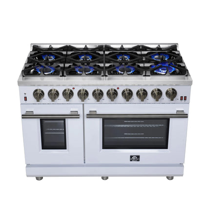 Forno Massimo 48-Inch White Freestanding Gas Range, 8 Burners, True Convection Oven FORNO