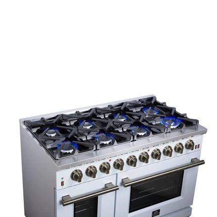 Forno Massimo 48-Inch White Freestanding Gas Range, 8 Burners, True Convection Oven FORNO