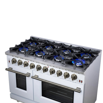 Forno Massimo 48-Inch White Freestanding Gas Range, 8 Burners, True Convection Oven FORNO