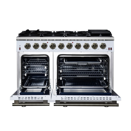 Forno Massimo 48-Inch White Freestanding Gas Range, 8 Burners, True Convection Oven FORNO