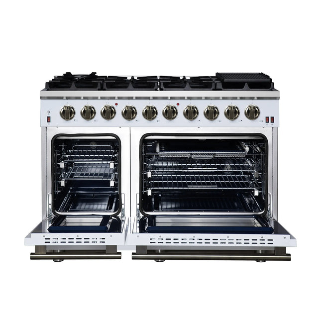 Forno Massimo 48-Inch White Freestanding Gas Range, 8 Burners, True Convection Oven FORNO