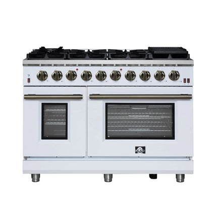Forno Massimo 48-Inch White Freestanding Gas Range, 8 Burners, True Convection Oven FORNO