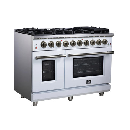 Forno Massimo 48-Inch White Freestanding Gas Range, 8 Burners, True Convection Oven FORNO